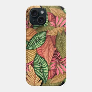 Motivo floreale con foglie in stile retrò, colore autunno, arancione, verde, viola, giallo e marrone Phone Case