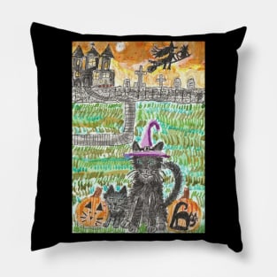 Halloween cat painting Pillow