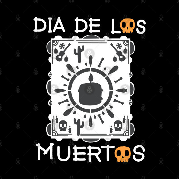 Dia De Los Muertos - White and Dark Orange - Papel Picado - Black Candle by Scriptnbones