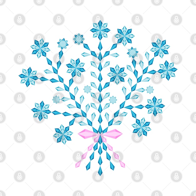 Winter blue flower bouquet with short pink ribbon, version one by kindsouldesign