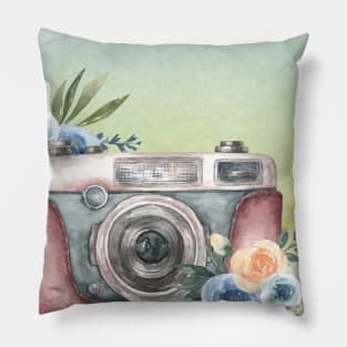 Watercolor Floral Vintage Camera Pillow