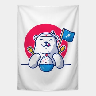 Cute polar bear eating ice cream Tapestry