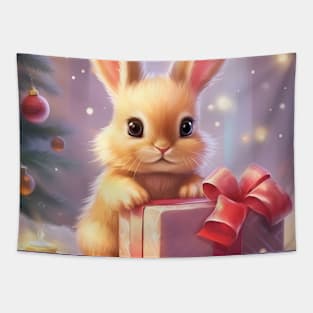 Ginger bunny Christmas tree and gifts Tapestry