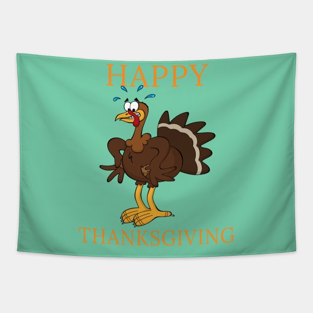 Happy Thanksgiving Funny Cartoon Turkey Day Cool Gift For Holidays Tapestry by klimentina