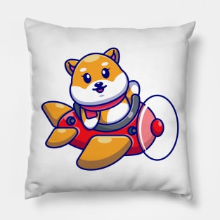 Cute baby shiba inu dog driving plane cartoon Pillow