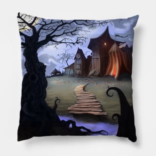 Spooky Halloween Town Artwork Pillow