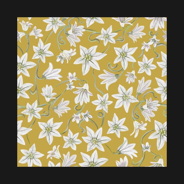 Star flower mustard yellow gold ditsy by LeanneTalbot