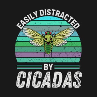 Easily Distracted By Cicadas - Vintage Retro Sunset Cicada 2024 T-Shirt