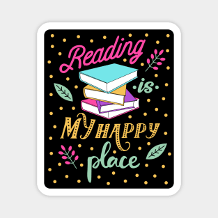 Reading Is My Happy Place Typography Illustrated Sticker Magnet