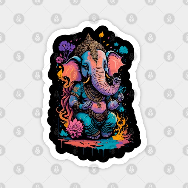 Colorful Ganapati Ganesh Chaturthi with Flowers Magnet by Ravenglow