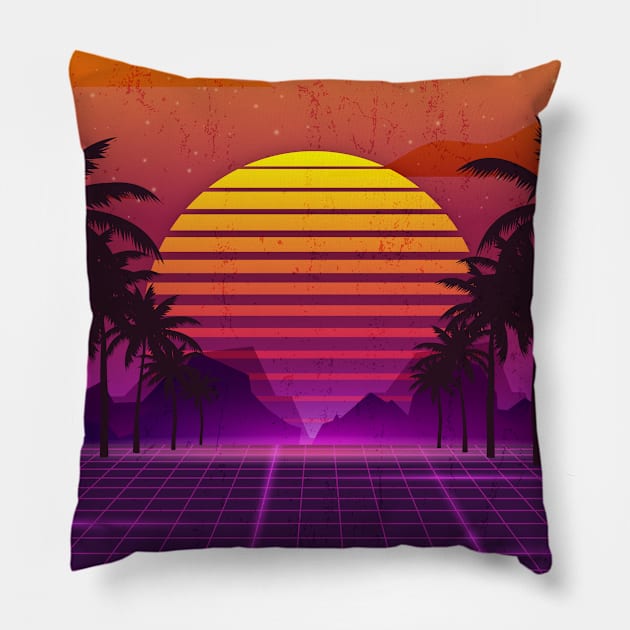 Sunset Palm Trees Vaporwave Pillow by edmproject