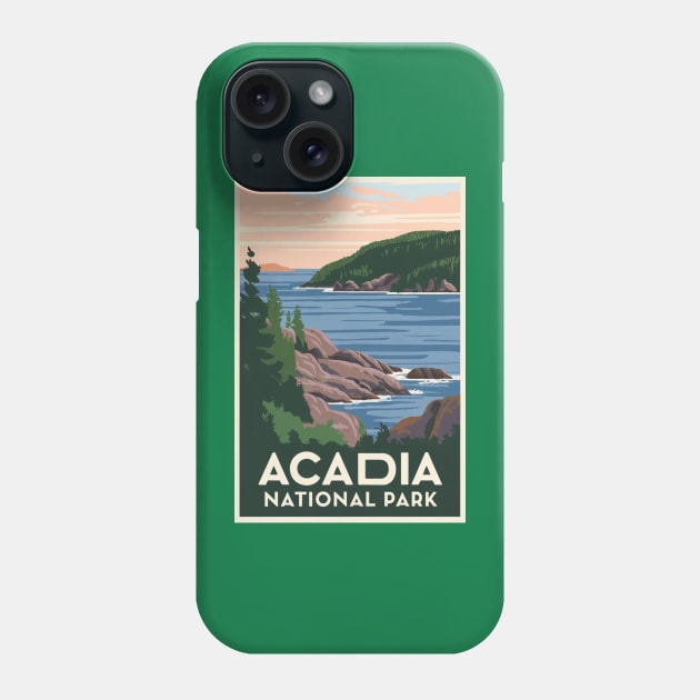 Acadia National Park Vintage Travel Poster Phone Case by GreenMary Design