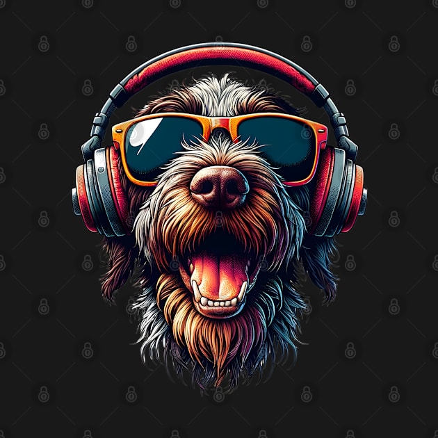 Slovakian Wirehaired Pointer Smiling DJ with Headphones and Sunglasses by ArtRUs