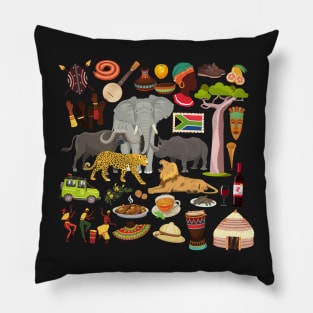 South Africa Travel Icons Pillow