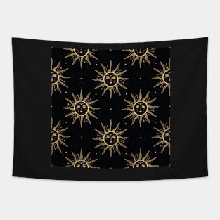 Golden sun on black Tapestry