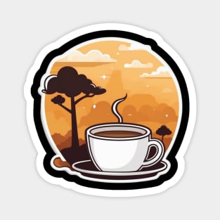 hot coffee cup with orange landscape Magnet