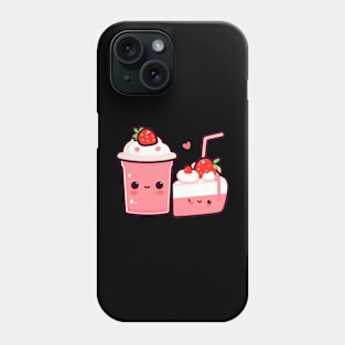 Kawaii Strawberry Ice Cream and Strawberry Cake with Hearts | Cute Kawaii Food Phone Case