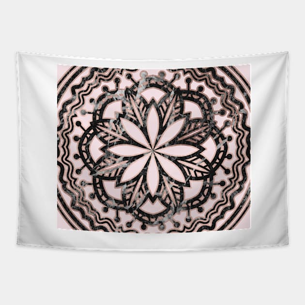 Marble mandala - striking black and rose gold Tapestry by marbleco