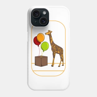 Funny giraffe with rising balloons out of a box Phone Case