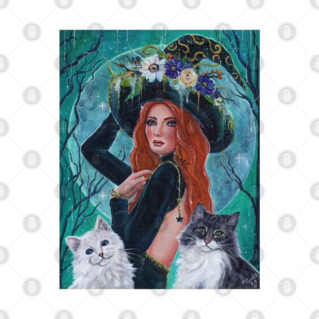 Cassandra Halloween witch with cats by Renee L. Lavoie by ReneeLLavoie