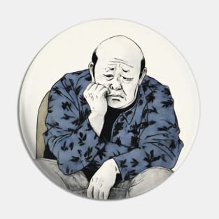 Asian painting. Sad old man thinking Pin