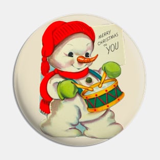 Vintage Drummer Snowman Merry Christmas Pin