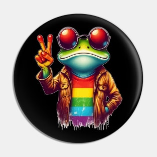 Frog Peace Sign LGBT Pin