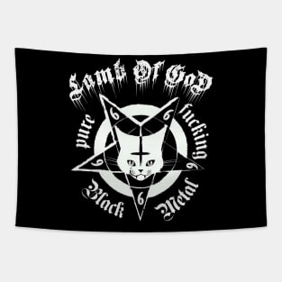 Cat metal lamb of god art Tapestry