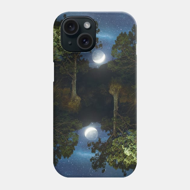 Moonset in coniferous forest Phone Case by va103