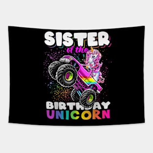 Sister Of The Birthday Unicorn Monster Truck Matching Family Tapestry