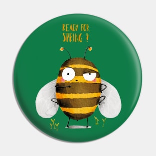 Ready for spring, watercolor funny bee Pin