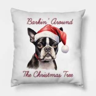 Christmas Boston Terrier Dog in Santa Hat Pillow