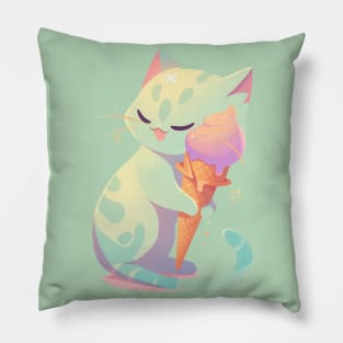 ice cream cat lover - green alien cat Pillow