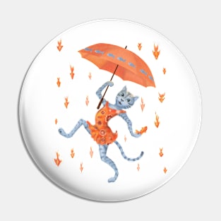 Hallelujah! It's raining GOLDfish! Funny cat with umbrella Pin