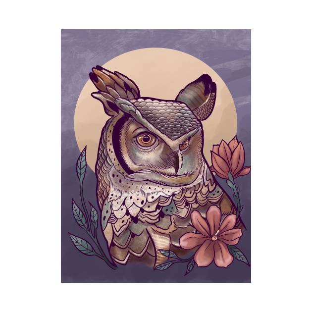 Moon Owl Art by Ley Guth Art