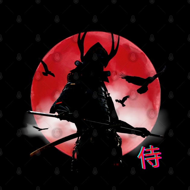 Retro Samurai Red Moon - Cool Design by Celestial Mystery