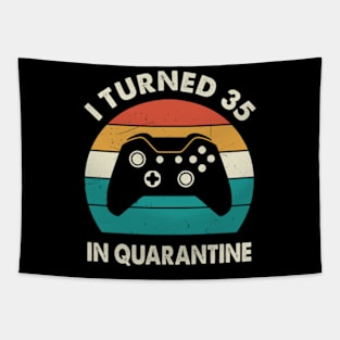 I Turned 35 In Quarantine - Sunset Retro Vintage 1985 35th Birthday Gift Tapestry