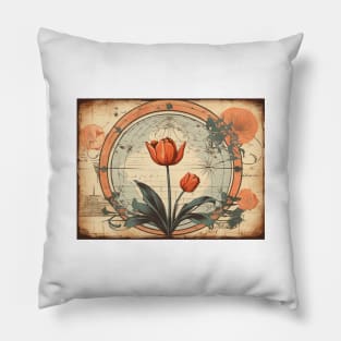 Tulip Minimalist Flora Art Deco Flora Retro Pillow