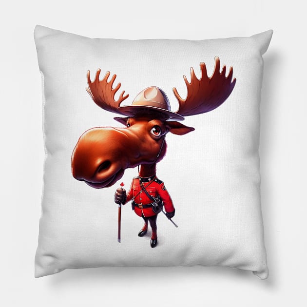 Canadian Mountie Moose Illustration Pillow by Dmytro