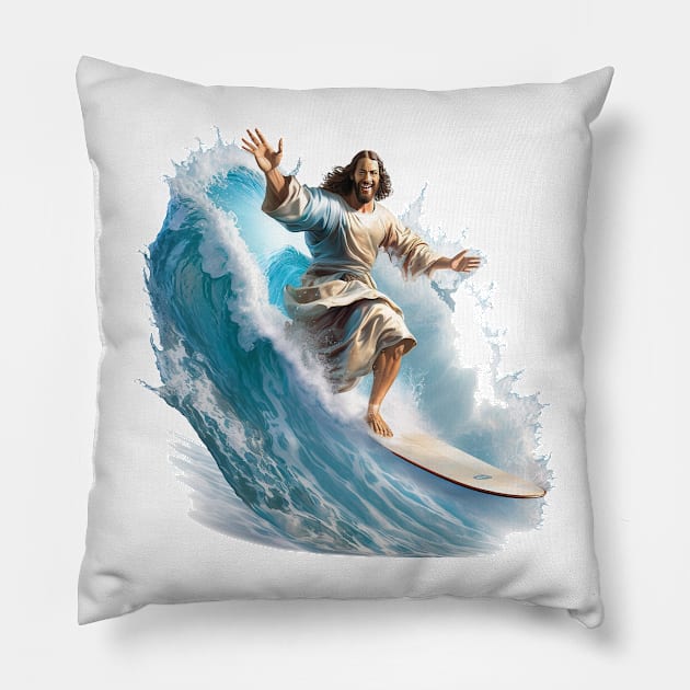 Surfer Jesus Pillow by infernoconcepts