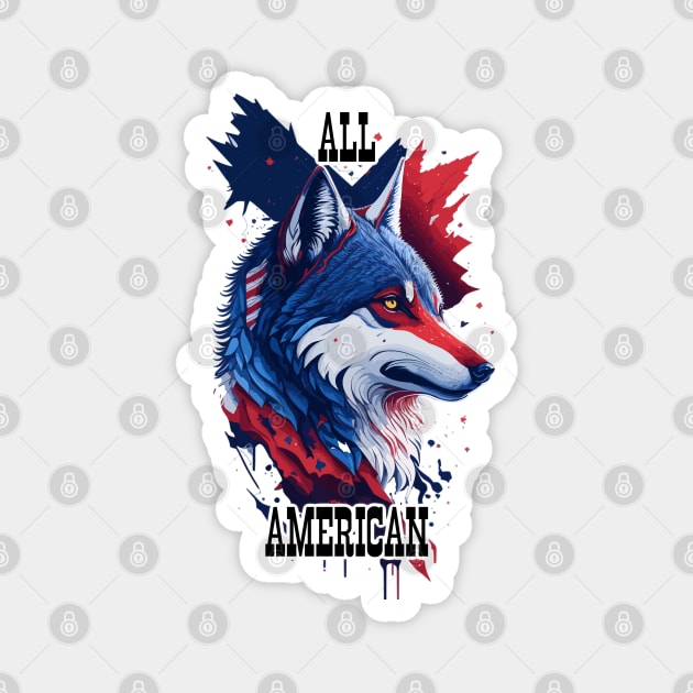 All American Forth of July Wolf Star Spangled Banner Magnet by LittleBearBlue