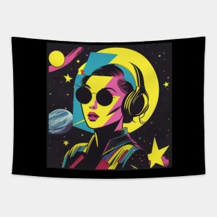 Retro Futurism Pop Art Girl with Retro Headphones Tapestry