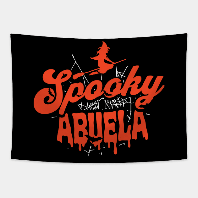 Cute Halloween Spooky Abuela Orange and Black Halloween Witch Grandmother Tapestry by SLAG_Creative