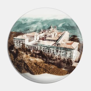 Historic Montecassino Abbey / Mountains of Italy Near Rome / Watercolor Travel Painting Pin