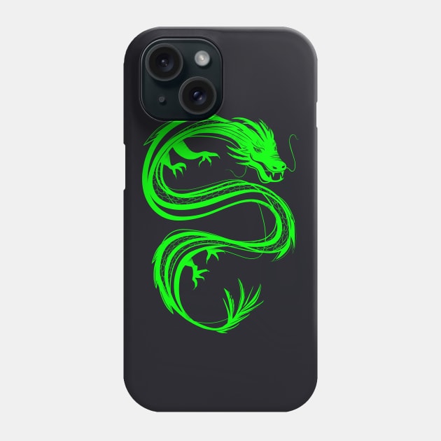 neon green traditional chinese dragon Phone Case by acatalepsys 