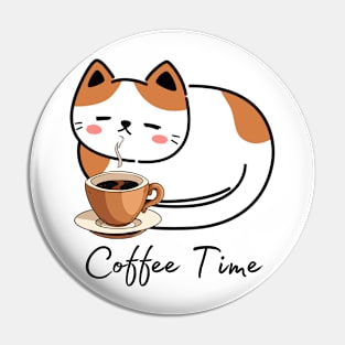 Coffee Time Cute Calico Kitty Pin