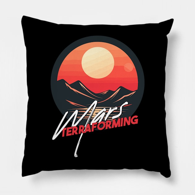 Terraforming Mars, Red Planet Martian Astronomy Art Pillow by Moonfarer