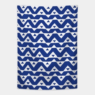 Dark Blue and White Triangle Chevron Pattern Tapestry