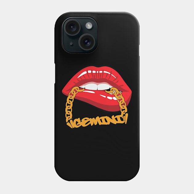 Gemini Zodiac Birthday Lips Gold Chains Phone Case by ssflower