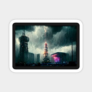 Cyberpunk City Storm Magnet